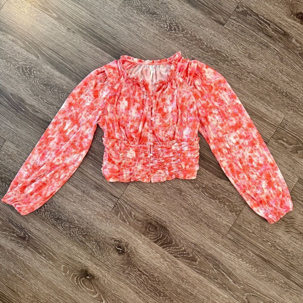 Anthropologie Ruched Cropped Long Sleeve Blouse
